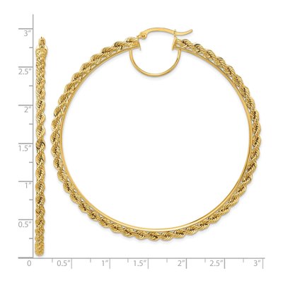 14K Yellow Gold 70mm Diamond-Cut Rope Hoop Earrings – view 3