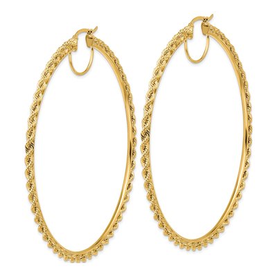 14K Yellow Gold 80mm Diamond-Cut Rope Hoop Earrings – view 2