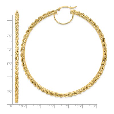 14K Yellow Gold 80mm Diamond-Cut Rope Hoop Earrings – view 3