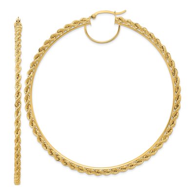 14K Yellow Gold 80mm Diamond-Cut Rope Hoop Earrings