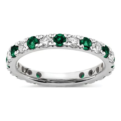 14K White Gold 3/4 ct tw Lab-Created Emerald & Lab-Grown Diamond Eternity Ring