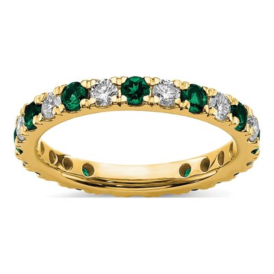 14K Yellow Gold 3/4 ct tw Lab-Created Emerald & Lab-Grown Diamond Eternity Ring