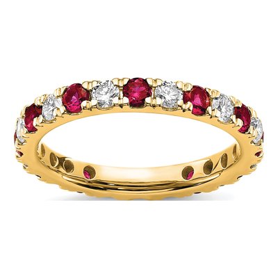 14K Yellow Gold 3/4 ct tw Lab-Created Ruby & Lab-Grown Diamond Eternity Ring