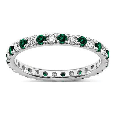 14K White Gold 3/8 ct tw Lab-Created Emerald & Lab-Grown Diamond Eternity Ring