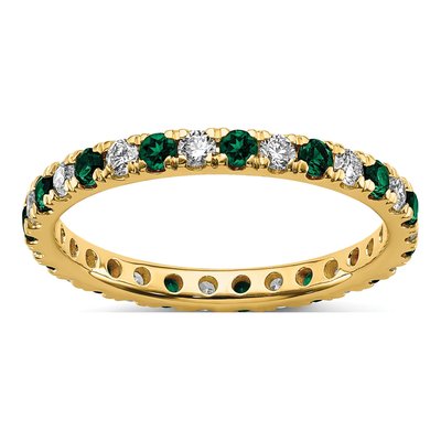 14K Yellow Gold 3/8 ct tw Lab-Created Emerald & Lab-Grown Diamond Eternity Ring
