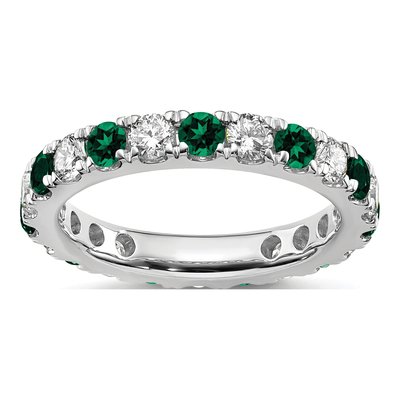 14K White Gold 1 ct tw Lab-Created Emerald & Lab-Grown Diamond Eternity Ring