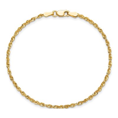 14K Yellow Gold 2mm Diamond-Cut Rope Chain Bracelet – view 6