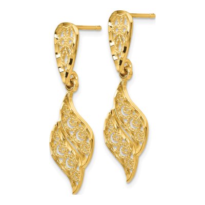 14K Yellow Gold Filigree Swirl Dangle Earrings – view 2