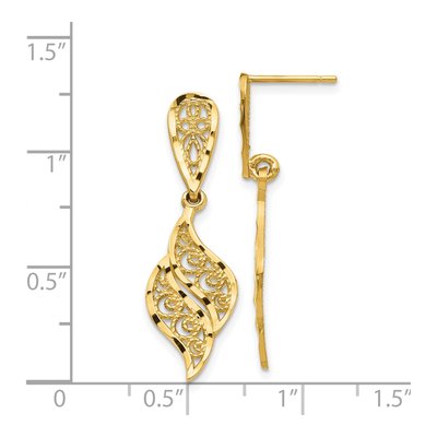 14K Yellow Gold Filigree Swirl Dangle Earrings – view 4