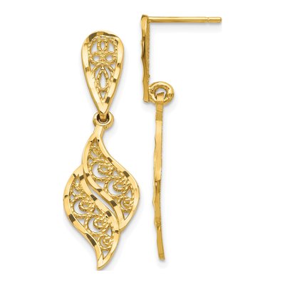 14K Yellow Gold Filigree Swirl Dangle Earrings