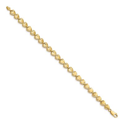 14K Yellow Gold 7-inch Diamond-Cut Hearts Bracelet – view 3
