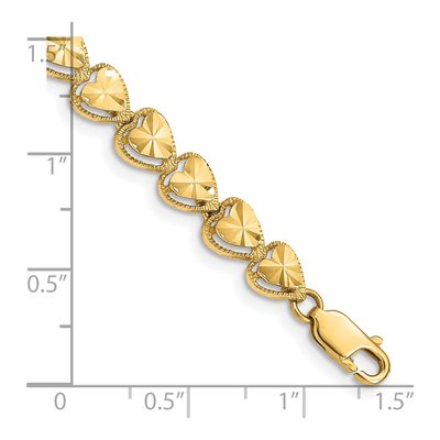 14K Yellow Gold 7-inch Diamond-Cut Hearts Bracelet – view 4