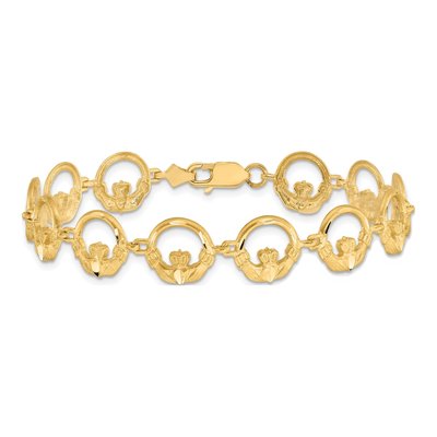 14K Yellow Gold Diamond-Cut Claddagh Link Bracelet – view 3