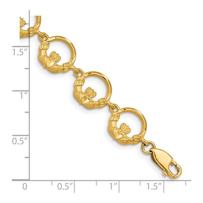 14K Yellow Gold Diamond-Cut Claddagh Link Bracelet – view 4