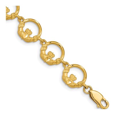 14K Yellow Gold Diamond-Cut Claddagh Link Bracelet