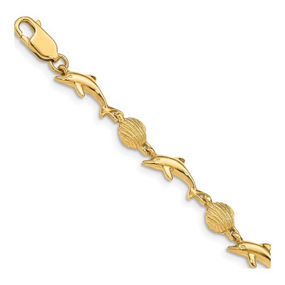 14K Yellow Gold Dolphin Sea Shell Bracelet