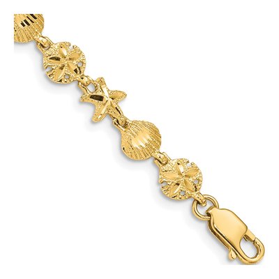 14K Yellow Gold Starfish Sand Dollar Shell Bracelet