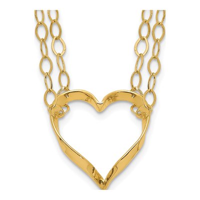 14K Yellow Gold Double Strand Heart Pendant Necklace