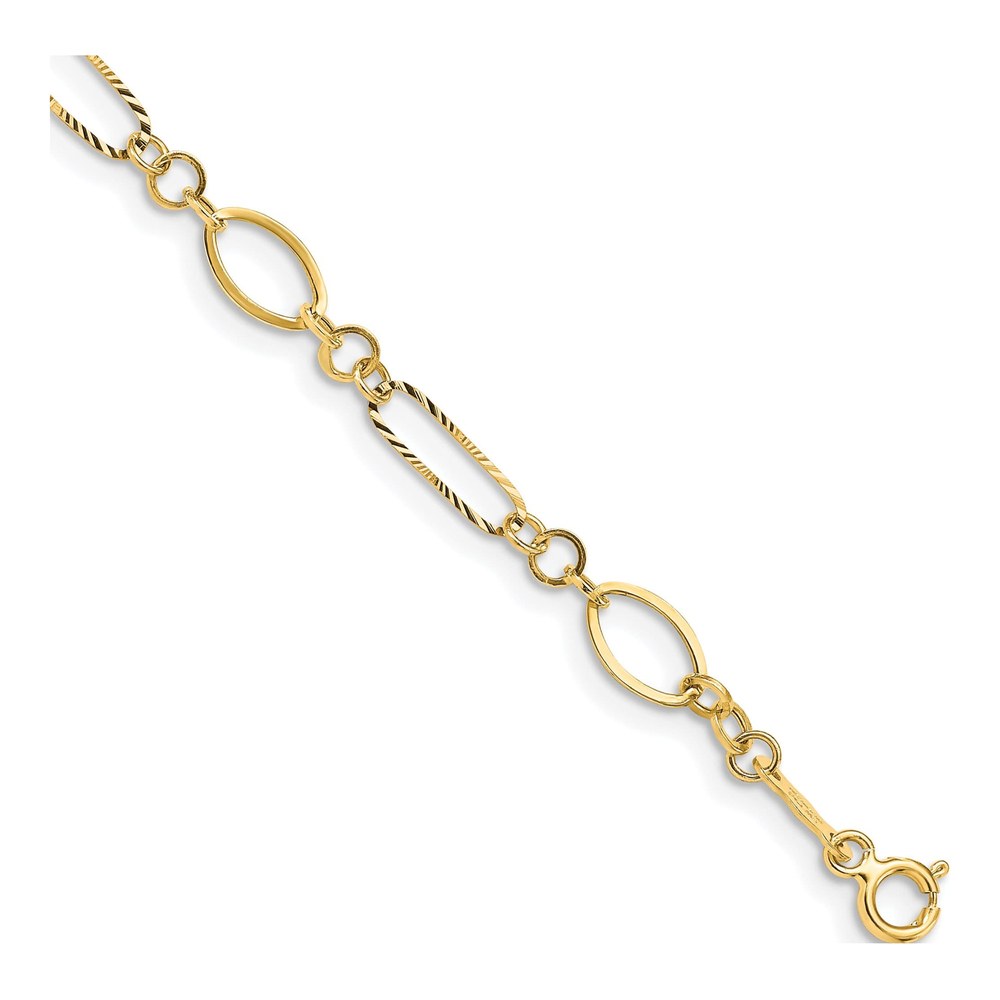 14K Polished And Textured Oval Link 7.25 Inch Bracelet with Spring Ring Clasp