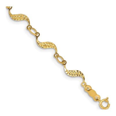 14K Yellow Gold Diamond-Cut Wavy Link Bracelet
