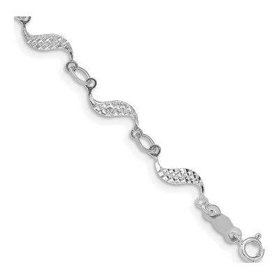 14K White Gold Wavy Link Bracelet