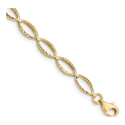 14K Yellow Gold Textured Oval Link Bracelet