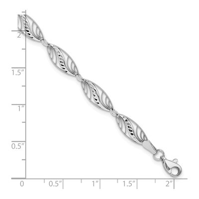 14K White Gold 6mm Filigree Oval Fancy Link Chain Bracelet – view 5