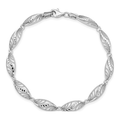 14K White Gold 6mm Filigree Oval Fancy Link Chain Bracelet – view 6