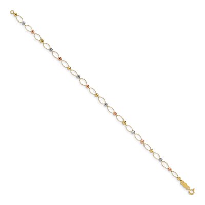 14K Tri-Color Gold 4mm Diamond-Cut Oval Mirror Fancy Link Chain Bracelet – view 2