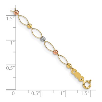 14K Tri-Color Gold 4mm Diamond-Cut Oval Mirror Fancy Link Chain Bracelet – view 3