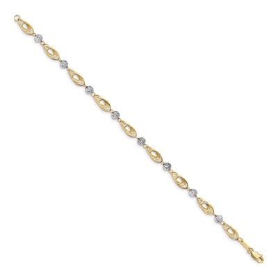14K Two-Tone Gold 5mm Hollow Diamond-Cut Oval Link Chain Bracelet – view 3