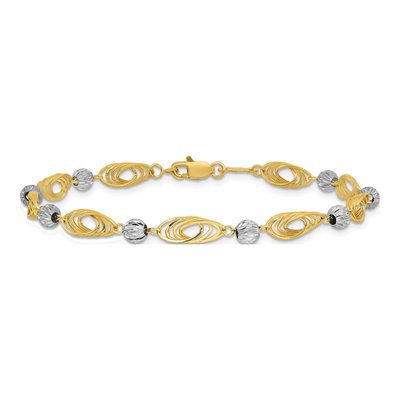14K Two-Tone Gold 5mm Hollow Diamond-Cut Oval Link Chain Bracelet – view 4