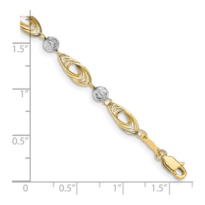 14K Two-Tone Gold 5mm Hollow Diamond-Cut Oval Link Chain Bracelet – view 5