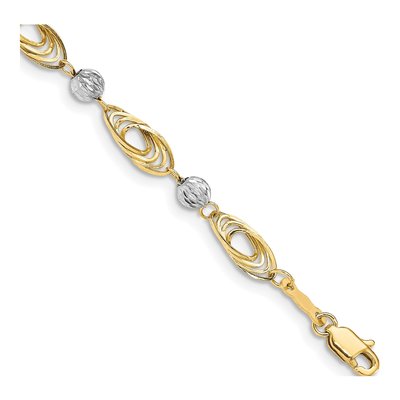 14K Two-Tone Gold 5mm Hollow Diamond-Cut Oval Link Chain Bracelet