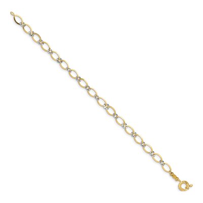 14K Two-Tone Gold 5mm Hollow Diamond-Cut Oval Fancy Link Chain Bracelet – view 3