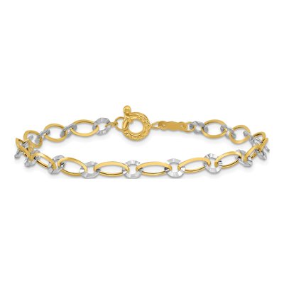 14K Two-Tone Gold 5mm Hollow Diamond-Cut Oval Fancy Link Chain Bracelet – view 4