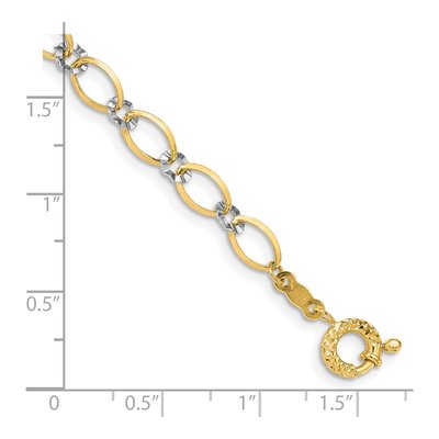 14K Two-Tone Gold 5mm Hollow Diamond-Cut Oval Fancy Link Chain Bracelet – view 5