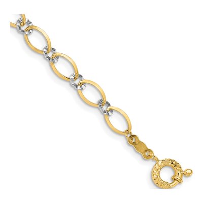 14K Two-Tone Gold 5mm Hollow Diamond-Cut Oval Fancy Link Chain Bracelet