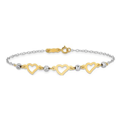 14K Two-Tone Gold Hearts Diamond-Cut Bracelet – view 4