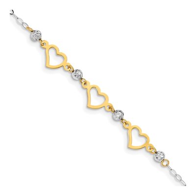 14K Two-Tone Gold Hearts Diamond-Cut Bracelet