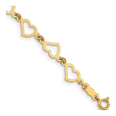 14K Yellow Gold Open Hearts Bracelet