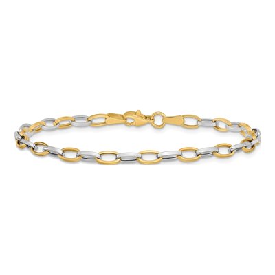 14K Two-Tone Gold 4mm Hollow Oval Cable Link Chain Bracelet – view 4
