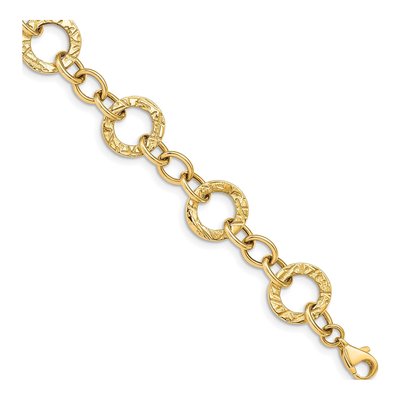 14K Yellow Gold 12mm Hollow Fancy Circle Link Chain Bracelet