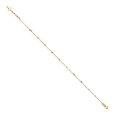 14K Tri-Color Gold Beaded Bracelet with Cross Extender – view 3