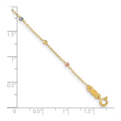 14K Tri-Color Gold Beaded Bracelet with Cross Extender – view 4