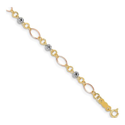 14K Tri-Color Gold Diamond-Cut Bracelet