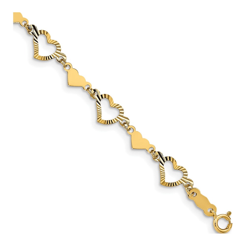 14K Yellow Gold Diamond-Cut Open Hearts Bracelet