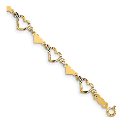 14K Yellow Gold Diamond-Cut Open Hearts Bracelet