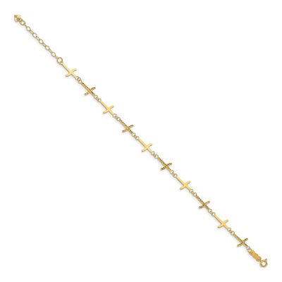 14K Yellow Gold Diamond-Cut Cross Bracelet, 7 In – view 3
