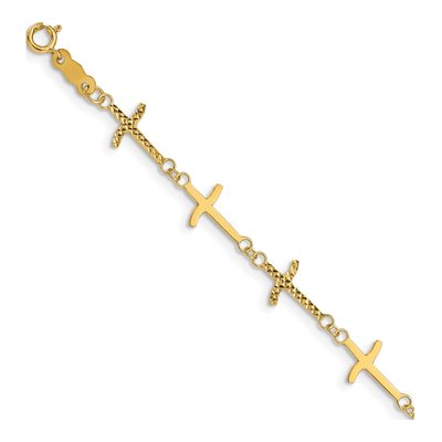 14K Yellow Gold Diamond-Cut Cross Bracelet